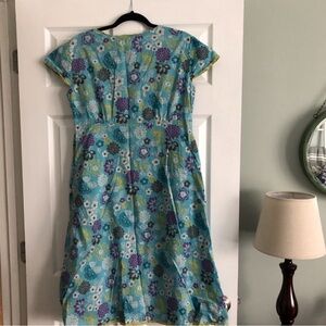 Boden teal & brown floral spring cotton dress in size 12